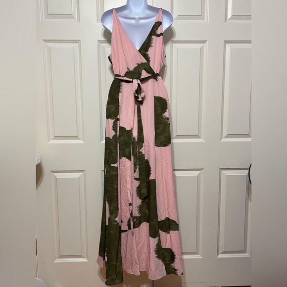 NWOT Anthropologie X Hutch Leah Sleeveless Wrap Maxi Pink Green Tropical - Picture 6 of 7